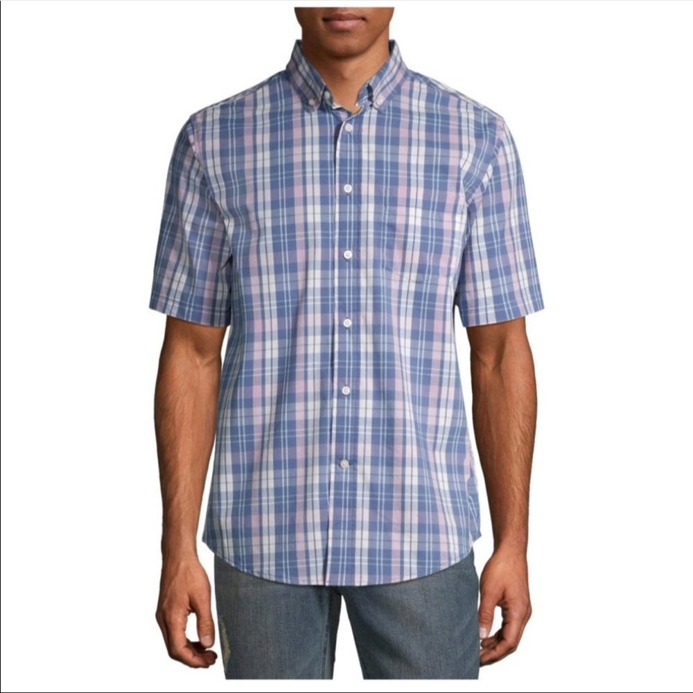 🆕George Men’s Plaid Poplin Short Sleeve Shirt - Picture 2 of 5